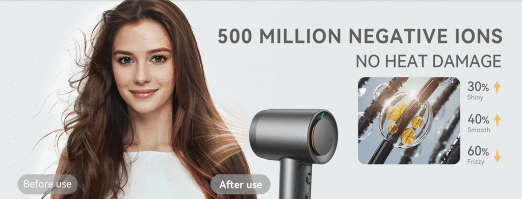Alloom Hair Dryer Befor-After Results 500 million negative ions